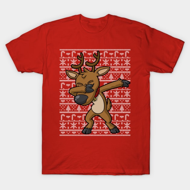 Dabbing Reindeer Ugly Christmas Sweater T-Shirt by E